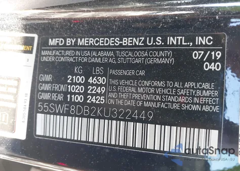 2019 Mercedes-Benz C 300 z USA, uszkodzony, nr VIN 55SWF8DB2KU322449
